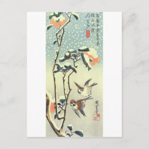 椿 雀, 広 重 Kamelien und Sparrow, Hiroshige, Ukiyo-e Postkarte