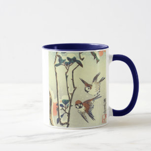 椿 雀, 広 重 Kamelien und Sparrow, Hiroshige, Ukiyo-e Tasse