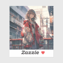 橋に佇む赤い服の娘シール Seal|東京娘 GenerativeAI Aufkleber