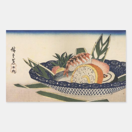 江 前 寿 司, 広 重 Sushi Bowl, Hiroshige, Ukiyos Rechteckiger Aufkleber (Vorderseite)