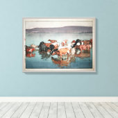 沼 崎 場 昼, Kühe, Hiroshi Yoshida, Holzschnitt Leinwanddruck (Insitu (Holzboden))