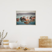 沼 崎 場 昼, Kühe, Hiroshi Yoshida, Holzschnitt Poster (Küche)