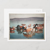 沼 崎 場 昼, Kühe, Hiroshi Yoshida, Holzschnitt Postkarte (Vorne/Hinten)