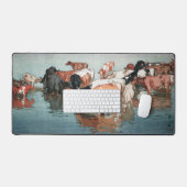 沼 崎 場 昼, Kühe, Hiroshi Yoshida, Holzschnitt Schreibtischunterlage (Tastatur & Maus)