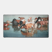 沼 崎 場 昼, Kühe, Hiroshi Yoshida, Holzschnitt Schreibtischunterlage (Vorderseite)