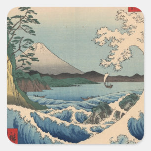 波 と 富 山, 広 重 Wave und Mount Fuji, Hiroshige Quadratischer Aufkleber