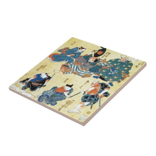 流行猫の狂言づくし, 国芳 Schauspieler der Katze, Kuniyoshi, Fliese (Seite)