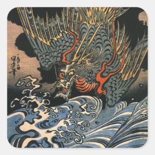 海, 国, 芳, Sea Dragon, Kuniyoshi, Ukiyo-e Quadratischer Aufkleber