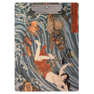海 女 龍, 国 芳, Frauen & Drachen, Kuniyoshi, Ukiyo-e Klemmbrett