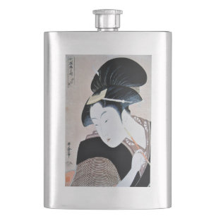 深 く 恋,歌 tiefe versteckte Liebe, Utamaro, Ukiyoe忍 Flachmann