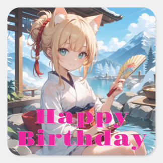 温泉に来た猫耳娘 QUADRATISCHER AUFKLEBER