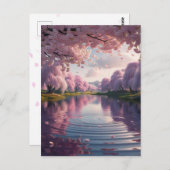 満開の桜が湖面に映る幻想的な世界*春の便り POSTKARTE (Vorne/Hinten)