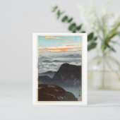 烏 帽 岳 旭, Mount Eboshi, Hiroshi Yoshida, Woodcut Postkarte (Stehend Vorderseite)
