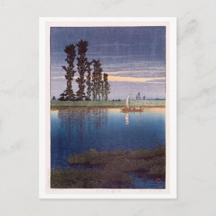 牛 堀 の 夕 れ, Abend in Ushibori, Hasui Kawase, Woodcu Postkarte