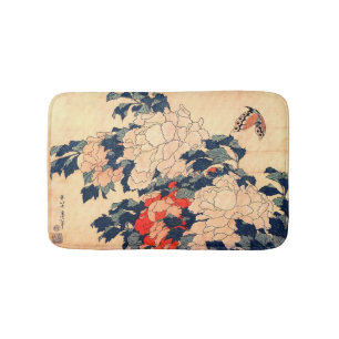 牡 丹 蝶, 北 斎 Peonys und Butterfly, Hokusai, Ukiyo-e Badematte