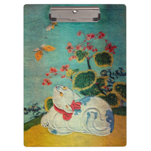 猫と蝶, 春信 Katze und Schmetterling, Harunobu, Ukiyo-e Klemmbrett