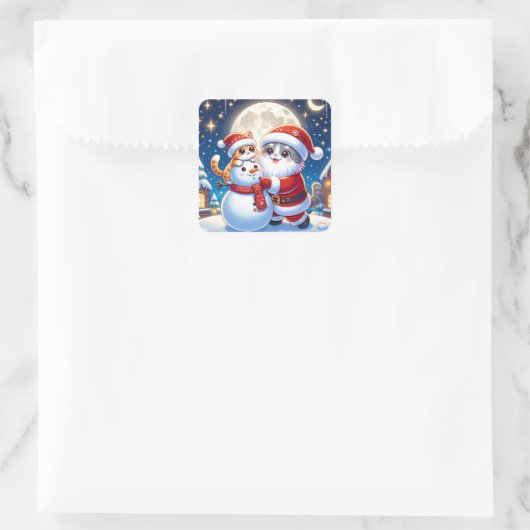 猫サンタクロース QUADRATISCHER AUFKLEBER (Tasche)