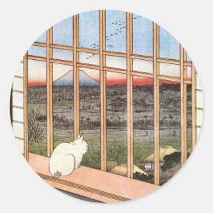 猫 と 富 山, 広 Cat und Mount Fuji, Hiroshige, 重 Runder Aufkleber