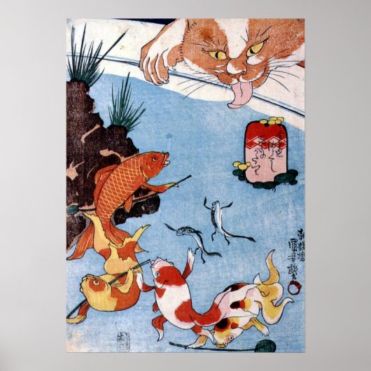 猫 と 魚, 国 Cat and Goldfish, Kuniyoshi, Ukiyo-e Poster (Vorne)