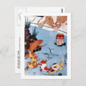 猫 と 魚, 国 Cat and Goldfish, Kuniyoshi, Ukiyo-e Postkarte (Vorne/Hinten)