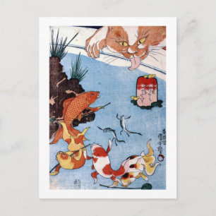 猫 と 魚, 国 Cat and Goldfish, Kuniyoshi, Ukiyo-e Postkarte