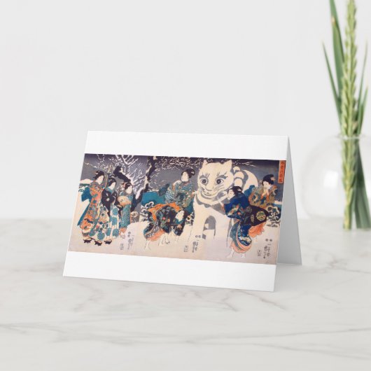 猫 の 雪 だ ま,国 Big Cat Snowman, Kuniyoshi, Ukiyo-e Karte (Vorderseite)