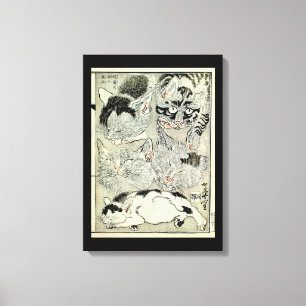 猫, 暁 斎 Katzen, Kyōsai, Ukiyo-e Leinwanddruck