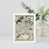 猫, 暁 斎 Katzen, Kyōsai, Ukiyo-e Postkarte (Stehend Vorderseite)