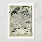 猫, 暁 斎 Katzen, Kyōsai, Ukiyo-e Postkarte (Vorderseite)