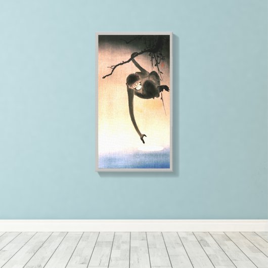 猿, 小原古邨 Monkey reaching the Moon, Ohara Koson Leinwanddruck (Insitu (Holzboden))