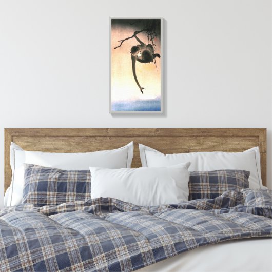 猿, 小原古邨 Monkey reaching the Moon, Ohara Koson Leinwanddruck (Insitu (Schlafzimmer))