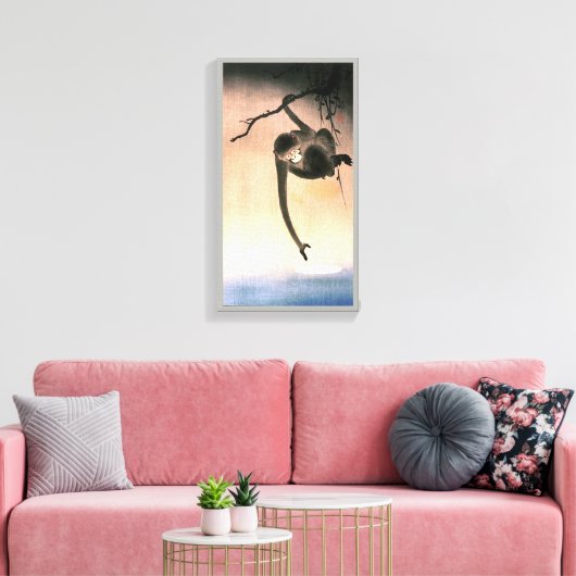 猿, 小原古邨 Monkey reaching the Moon, Ohara Koson Leinwanddruck (Insitu (Wohnzimmer))