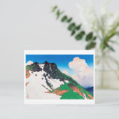 白 馬 岳, Asahi Peak vom Berg Hakuba, Hasui Postkarte (Stehend Vorderseite)
