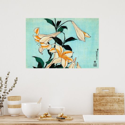 百 合, 北 Lily, Hokusai, Ukiyo-e Poster (Küche)