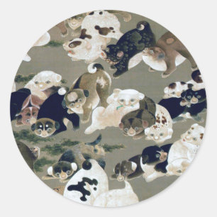百 犬 図, 伊 藤 冲 hundert Dogs, Itō Jakuchū Runder Aufkleber