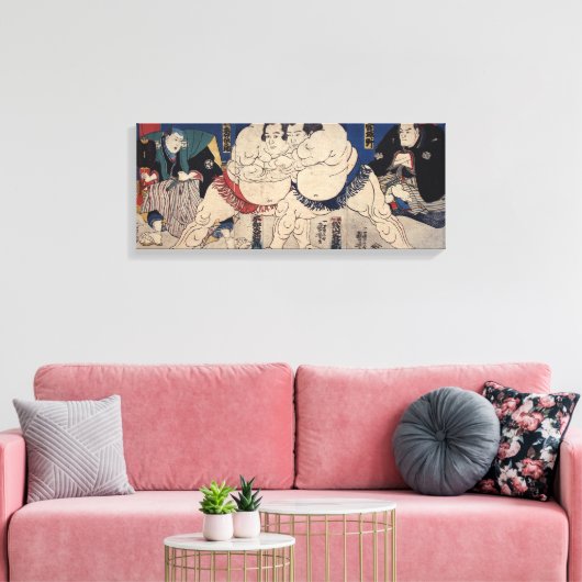 相 撲, 国 Sumo Wrestling, Kuniyoshi, Ukiyo-e Leinwanddruck (Insitu (Wohnzimmer))