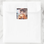 短刀を持った猫耳娘 QUADRATISCHER AUFKLEBER (Tasche)