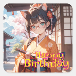 短刀を持った猫耳娘 QUADRATISCHER AUFKLEBER