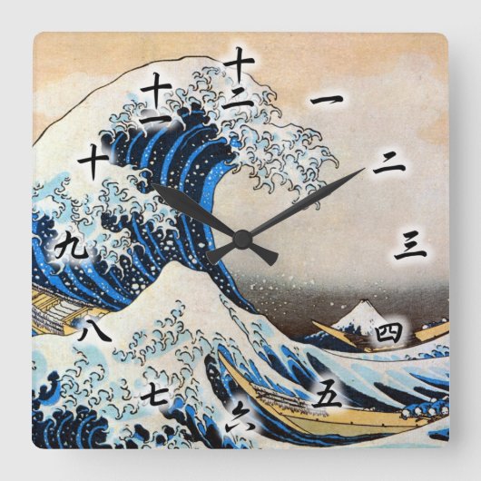 神奈川沖浪裏, 北斎 große Welle, Hokusai, Ukiyo-e Quadratische Wanduhr (Vorderseite)