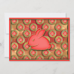 福 Fu Symbol Rot Gold Süßer Hase Chinesisches Neuja Feiertagskarte