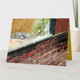 窓辺のキャンドル・眠る犬 クリスマスカード KARTE