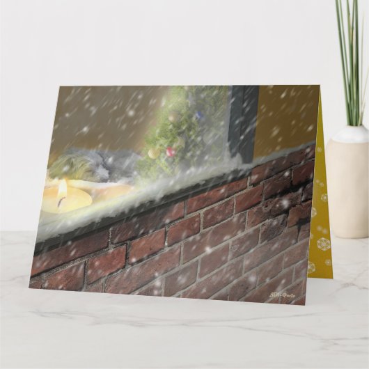 窓辺のキャンドル・眠る犬 (2) クリスマスカード KARTE (Vorderseite)