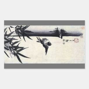 竹 に 雀, 歌 川 重 Bamboo & Sparrow, Hiroshige, Sumi-e Rechteckiger Aufkleber