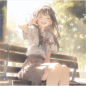 笑顔で3ピースJKシール|寿司娘 Seal GenerativeAI Aufkleber (Vorderseite)