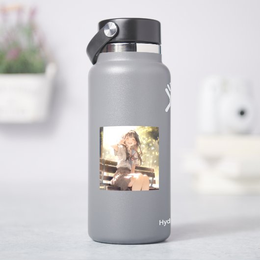 笑顔で3ピースJKシール|寿司娘 Seal GenerativeAI Aufkleber (HydroFlask)