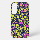 紺地に黄色とピンクの花模様 和風 着物柄 SAMSUNG GALAXY HÜLLE (Rückseite)