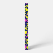 紺地に黄色とピンクの花模様 和風 着物柄 SAMSUNG GALAXY HÜLLE (Linke Seite)