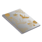 縁起の良い金色の日本の鶴模様《白×シルバー》ジャーナル NOTIZBLOCK (Rechte Seite)