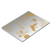縁起の良い金色の日本の鶴模様《白×シルバー》ジャーナル NOTIZBLOCK (Linke Seite)