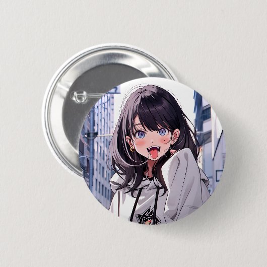 缶バッジ あっかんべーJK|Badge 寿司娘 GenerativeAI Button (Vorne & Hinten)
